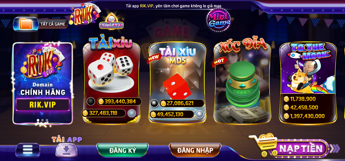 Khám phá kho game khủng tại RIK VIP