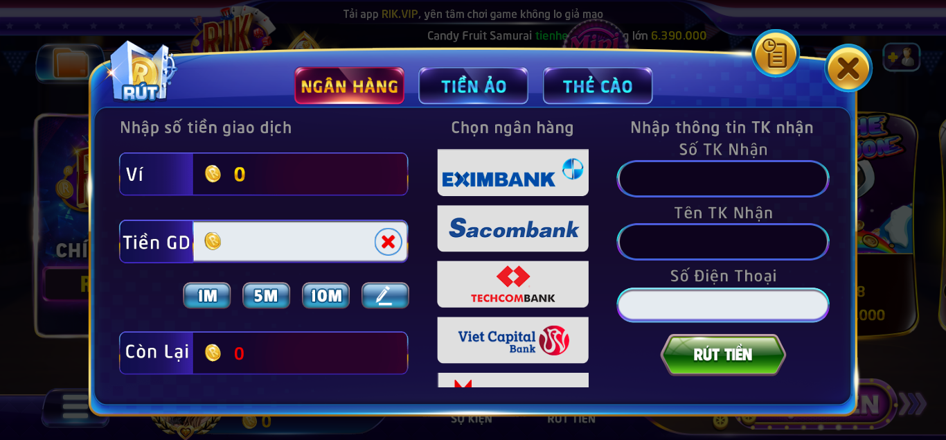 Các thao tác rút tiền RIKVIP dễ dàng