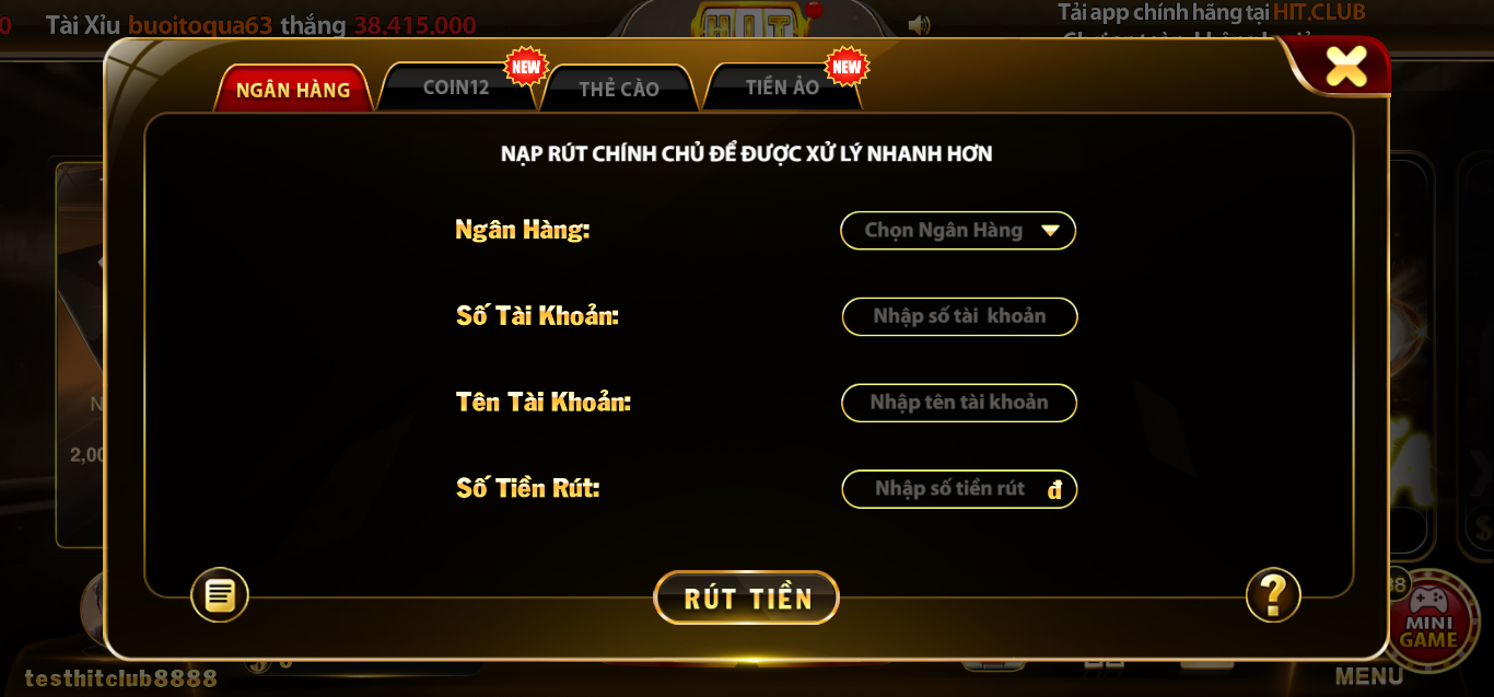 Nhập đúng thông tin trên hệ thống HitClub